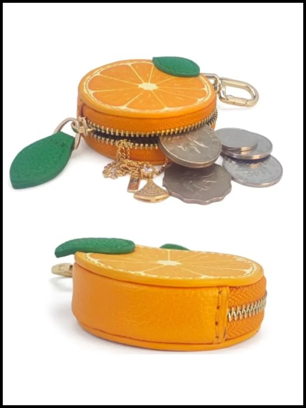 Fruit Shaped Faux Leather Coin Purse Keychain Mini Bag Charm Airtag Holder for